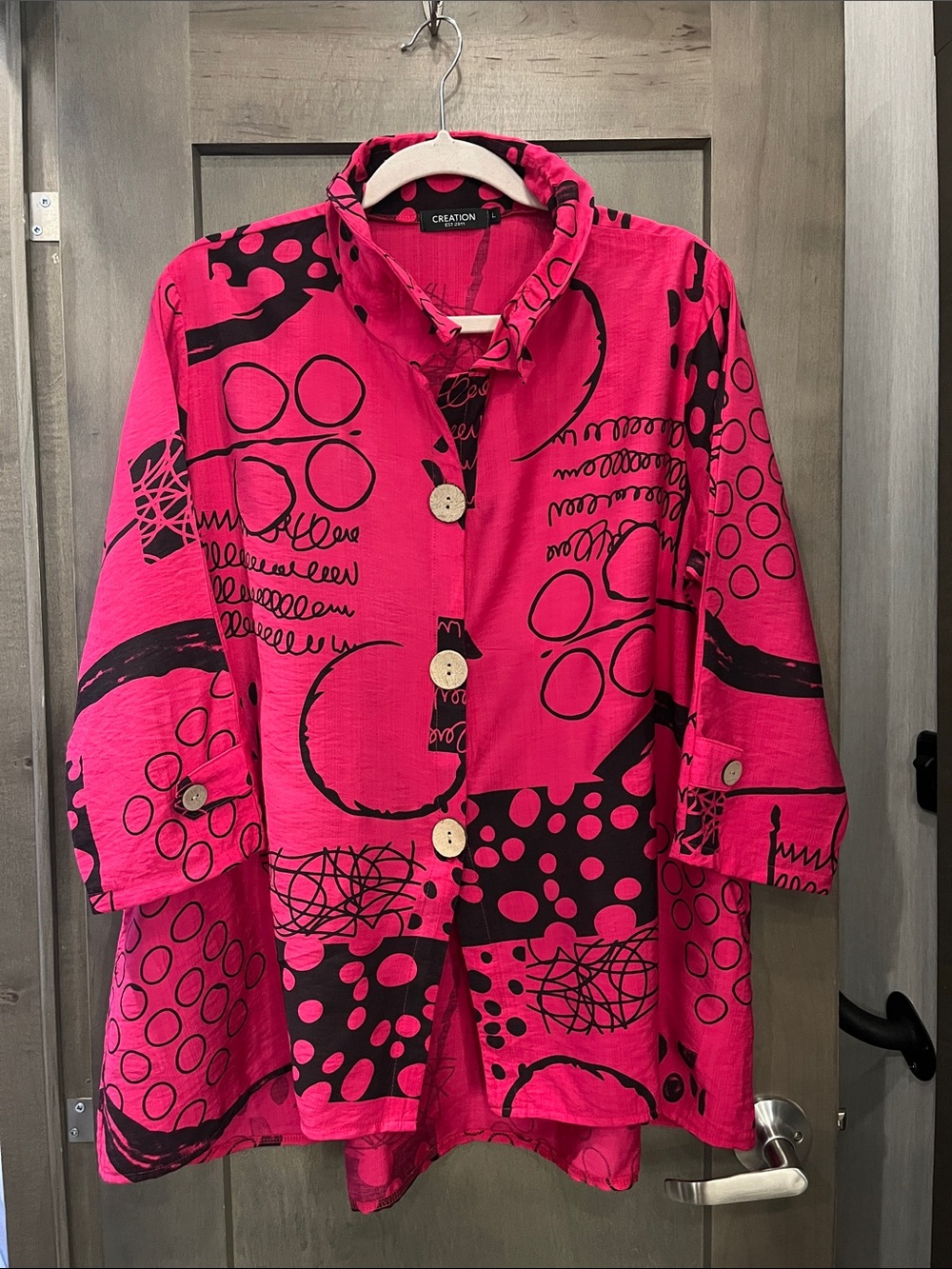 Creation Hot Pink & Black Printed Button-Front Tunic